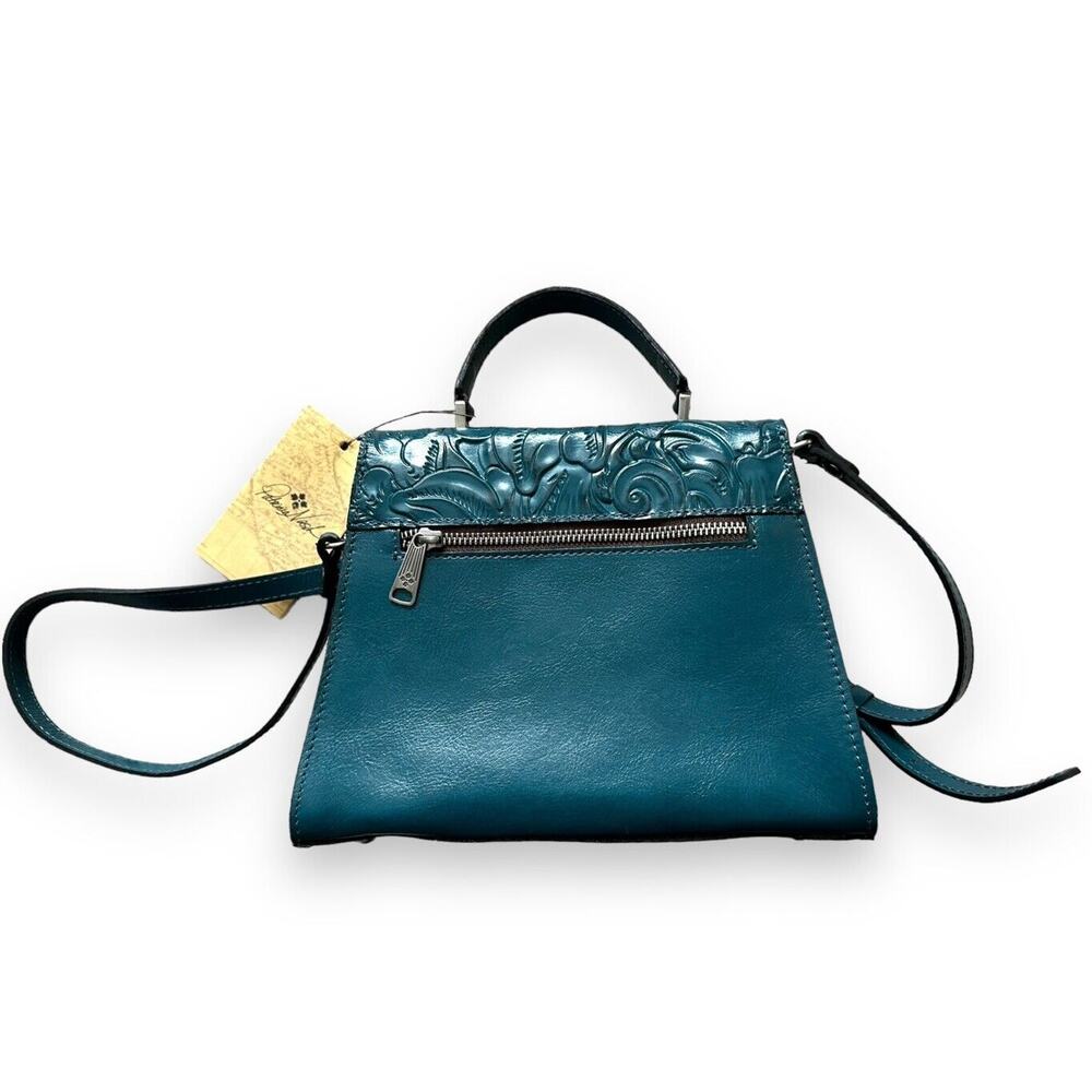 New Patricia Nash Chauny Floral Tooled Leather Satchel Handbag Purse Blue Coral - Picture 3 of 9